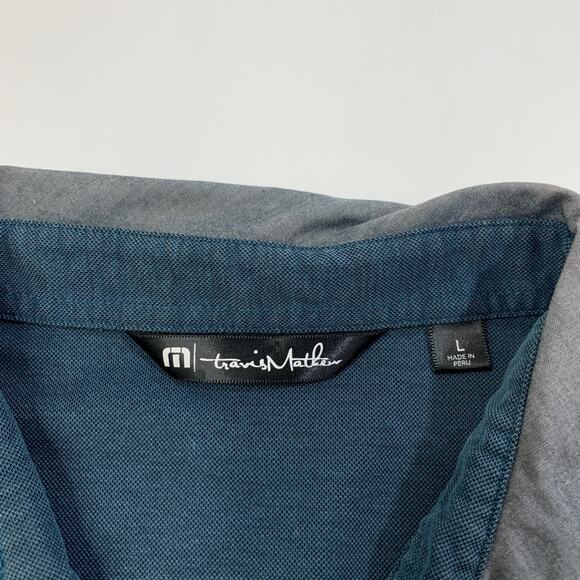 Travis Mathew Shirt Mens L Large Metal Blue Hidden Buttons Performance Polo - Picture 4 of 9